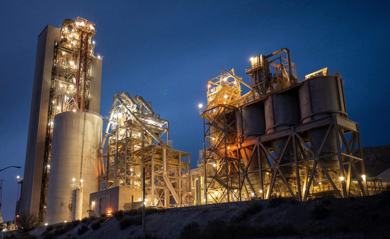 Industrial plant illuminated at night